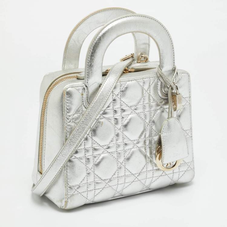 Pre Owned Dior Lily Silver Cannage Leather Bag