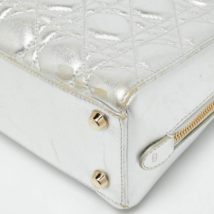 Pre Owned Dior Lily Silver Cannage Leather Bag