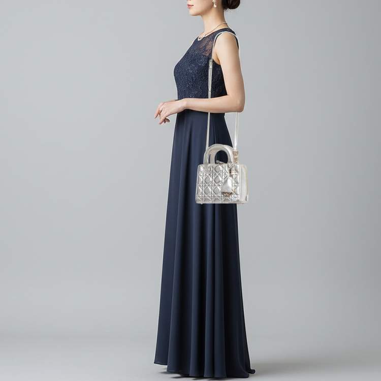 Pre Owned Dior Lily Silver Cannage Leather Bag