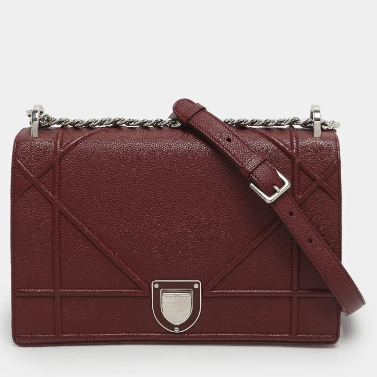 Pre Owned Dior Diorama Medium Red Leather Shoulder Bag