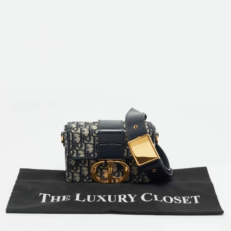 Pre Owned Dior 30 Montaigne Navy Blue Oblique Canvas Box Bag