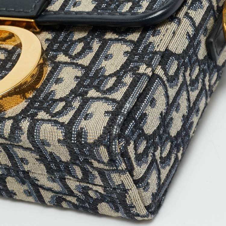 Pre Owned Dior 30 Montaigne Navy Blue Oblique Canvas Box Bag