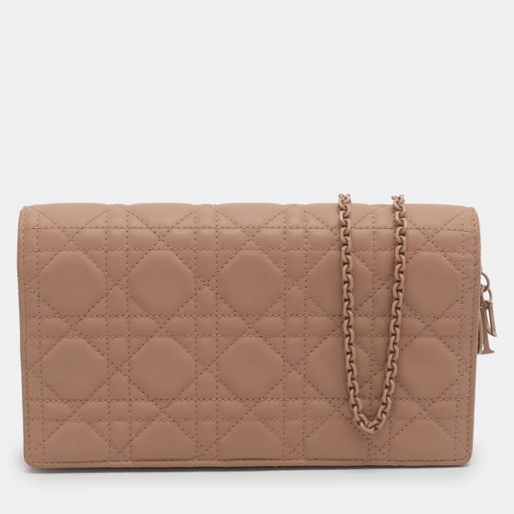 Pre Owned Dior Lady Dior Matte Nude Pink Cannage Leather Pouch