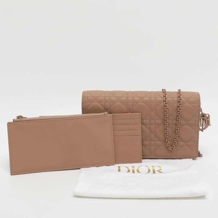 Pre Owned Dior Lady Dior Matte Nude Pink Cannage Leather Pouch
