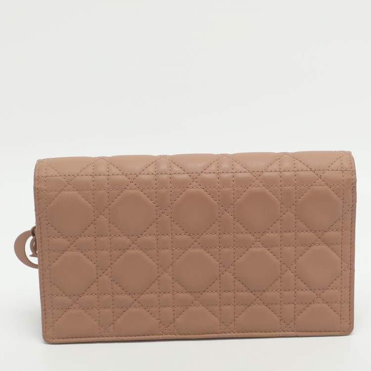 Pre Owned Dior Lady Dior Matte Nude Pink Cannage Leather Pouch