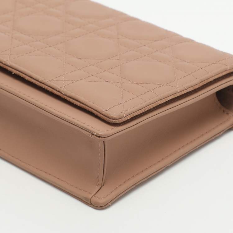 Pre Owned Dior Lady Dior Matte Nude Pink Cannage Leather Pouch