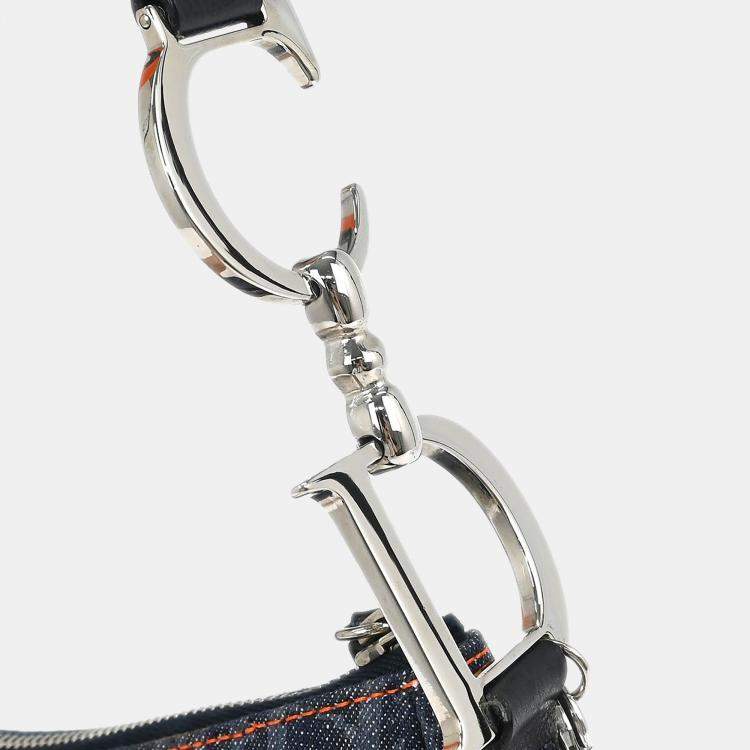 Pre Owned Christian Dior Navy Denim Trotter Flight Saddle Shoulder Bag