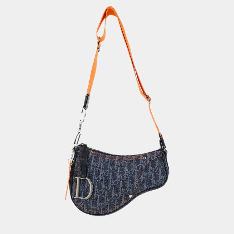 Pre Owned Christian Dior Navy Denim Trotter Flight Saddle Shoulder Bag