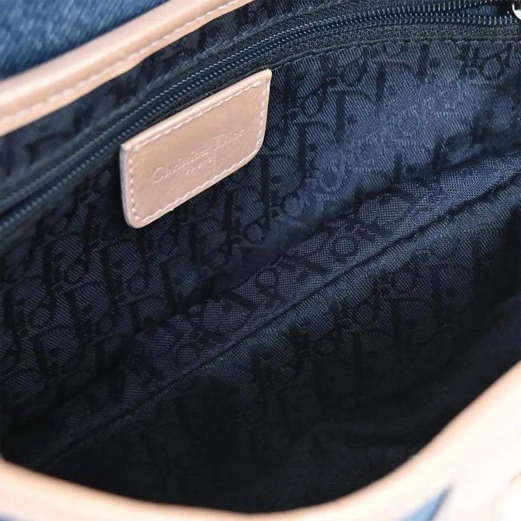 Pre Owned Christian Dior Navy Pink Denim Saddle Handbag