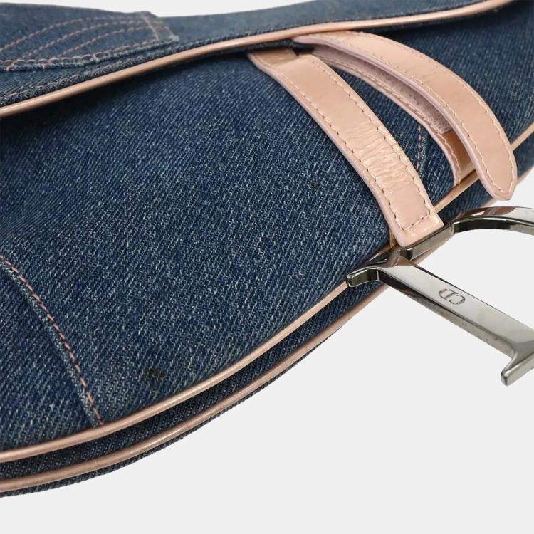 Pre Owned Christian Dior Navy Pink Denim Saddle Handbag