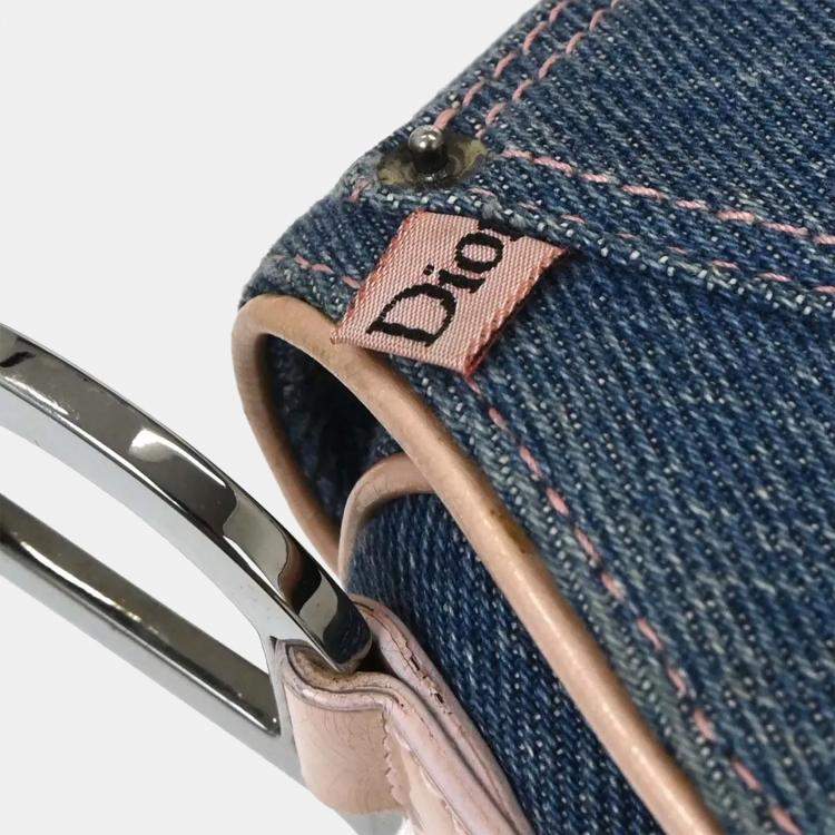 Pre Owned Christian Dior Navy Pink Denim Saddle Handbag