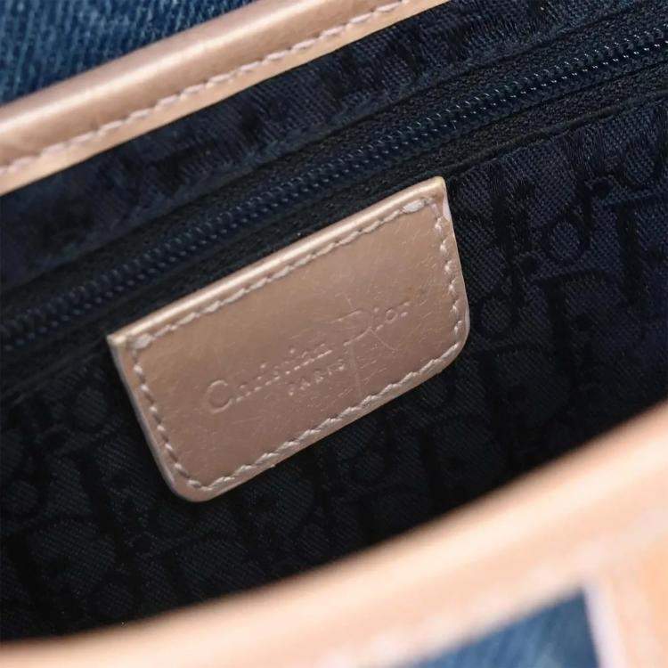 Pre Owned Christian Dior Navy Pink Denim Saddle Handbag