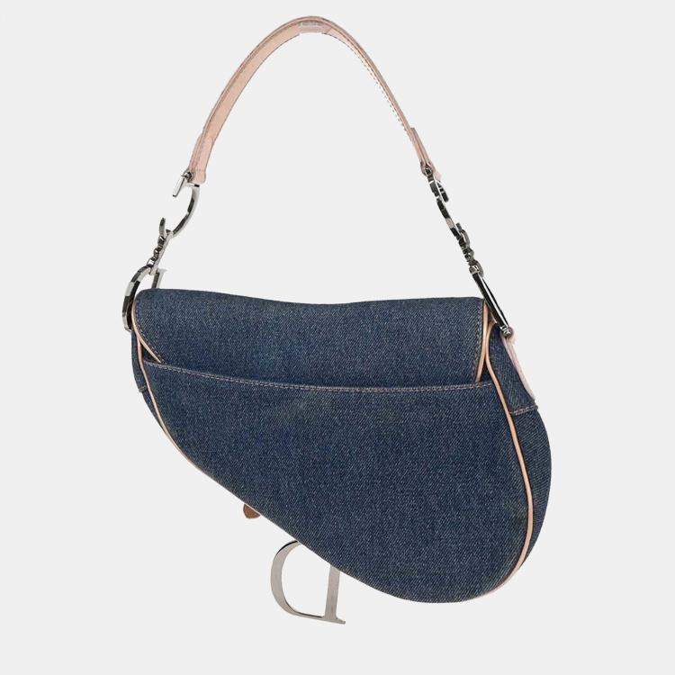 Pre Owned Christian Dior Navy Pink Denim Saddle Handbag