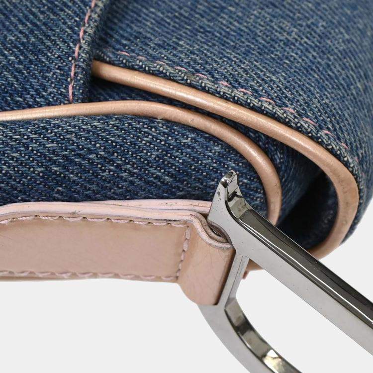 Pre Owned Christian Dior Navy Pink Denim Saddle Handbag