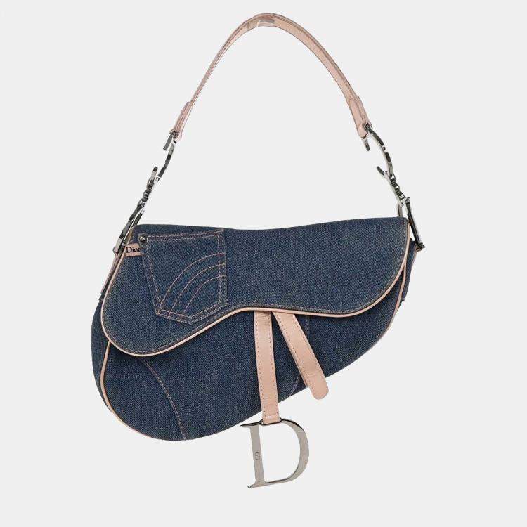 Pre Owned Christian Dior Navy Pink Denim Saddle Handbag