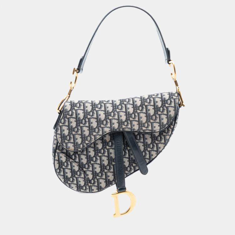 Pre Owned Dior Blue Oblique Canvas Saddle Bag
