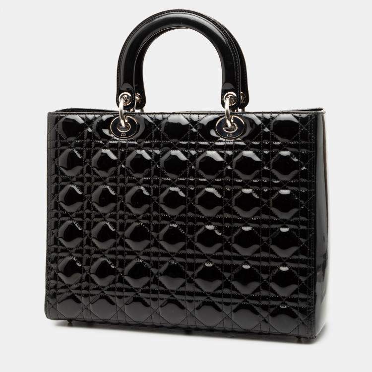 Pre Owned Dior Black Large Patent Cannage Lady Dior