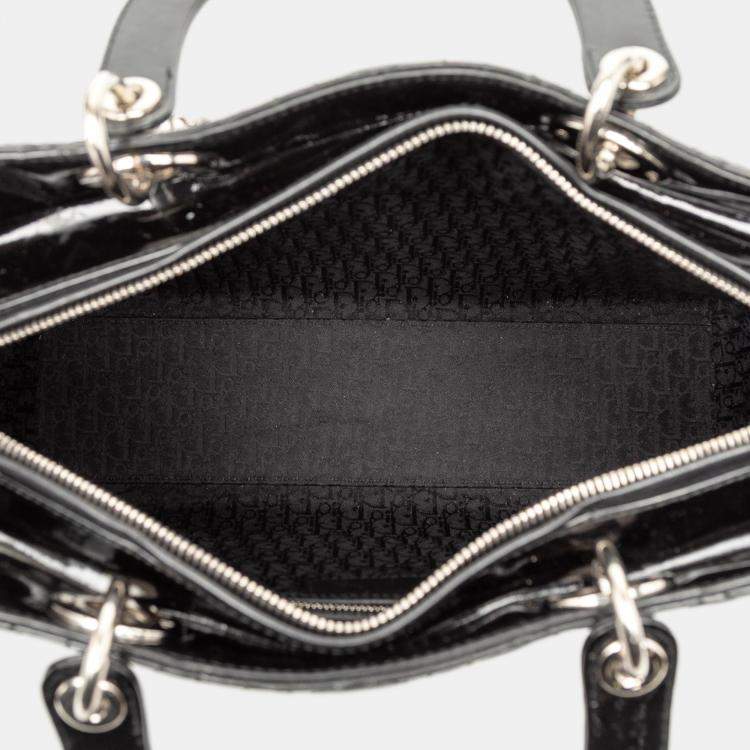 Pre Owned Dior Black Large Patent Cannage Lady Dior