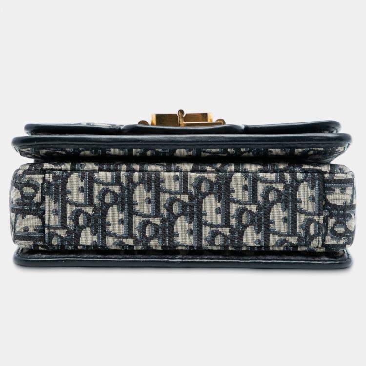 Pre Owned Dior Blue Oblique Canvas CD Lock Chain Flap Crossbody