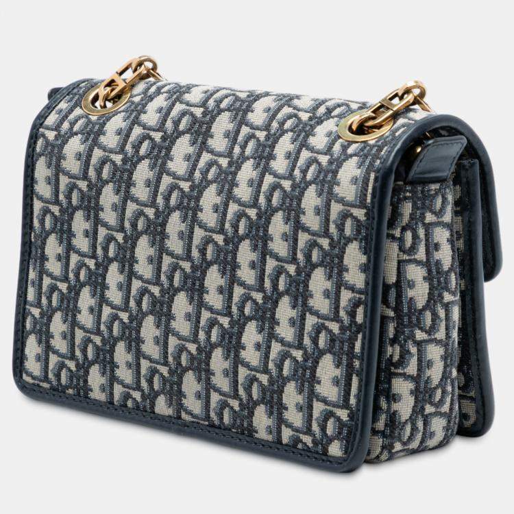 Pre Owned Dior Blue Oblique Canvas CD Lock Chain Flap Crossbody