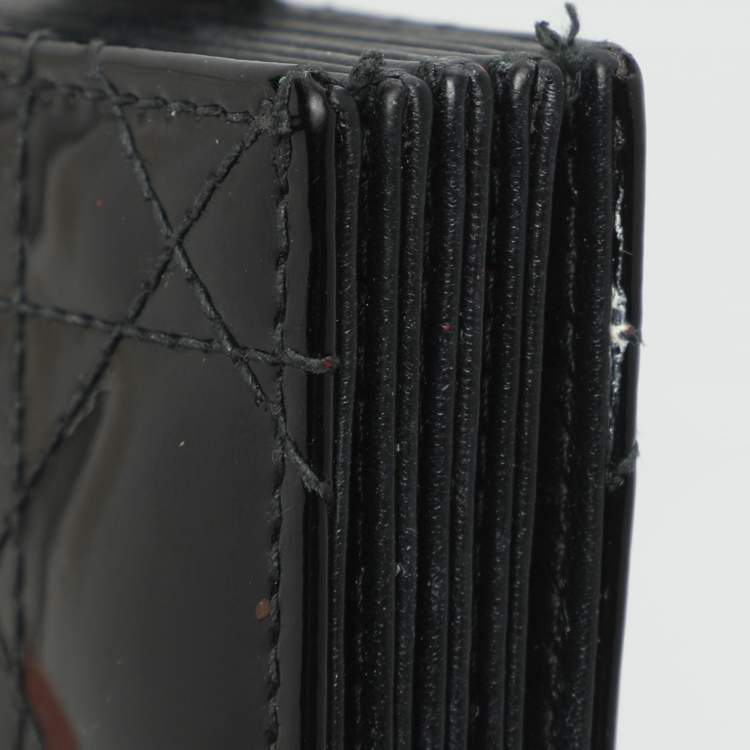 Pre Owned Dior Lady Dior Black Cannage Patent Leather Gusset Card Holder