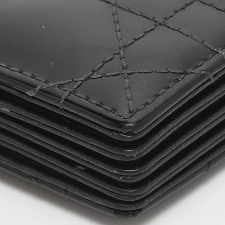 Pre Owned Dior Lady Dior Black Cannage Patent Leather Gusset Card Holder