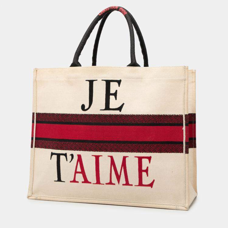 Pre Owned Dior White DiorAmour Large Embroidered Canvas Je T aime Book Tote