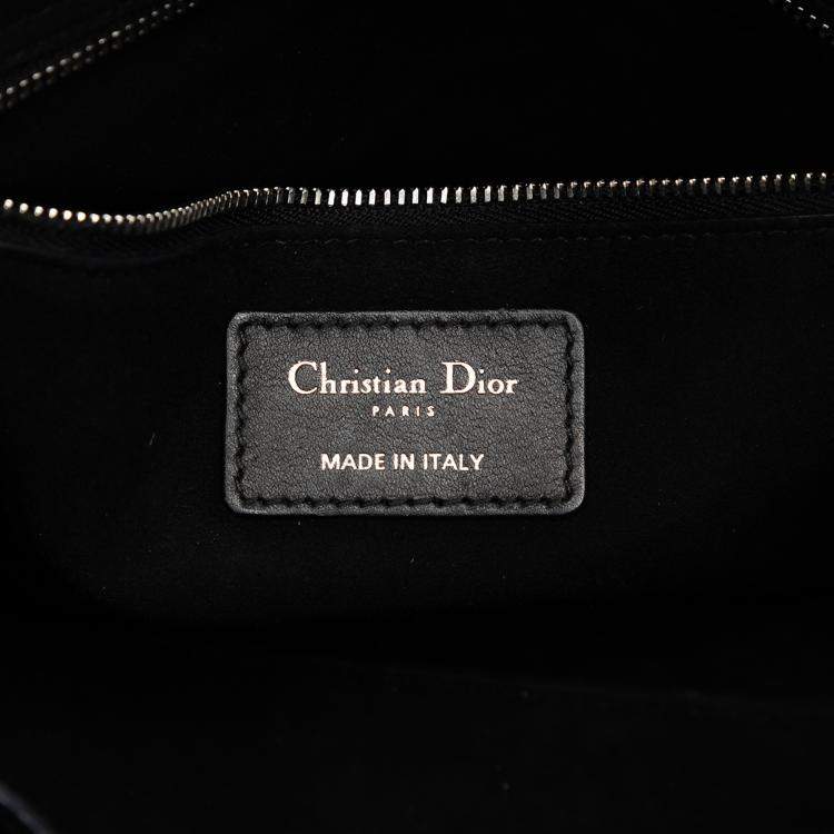 Pre Owned Dior Black Medium Calfskin Cannage Embossed Flower Studded Supple Lady Dior
