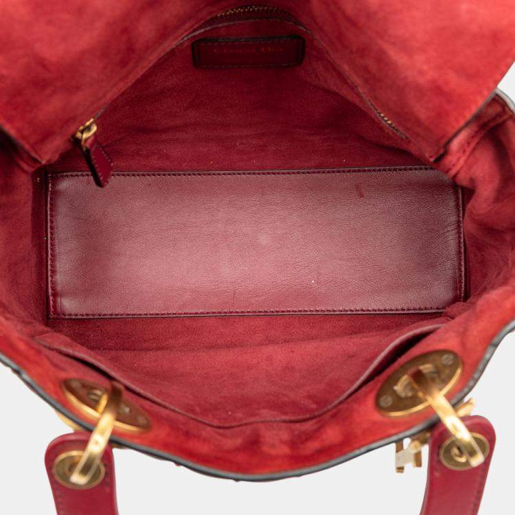 Pre Owned Dior Red Medium Lambskin Cannage Studded Supple Lady Dior