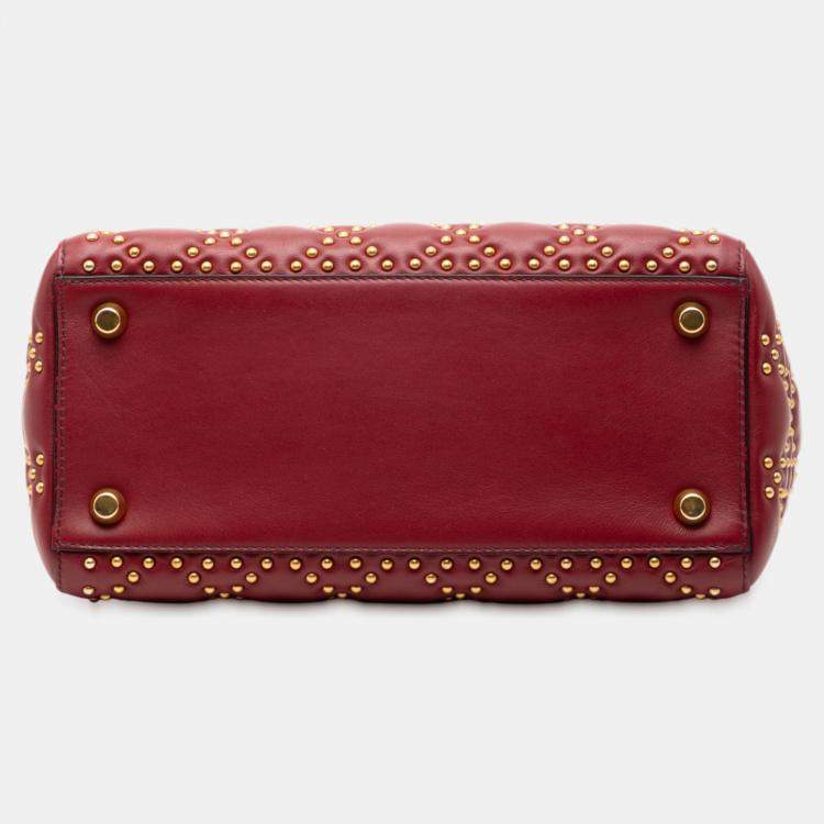 Pre Owned Dior Red Medium Lambskin Cannage Studded Supple Lady Dior