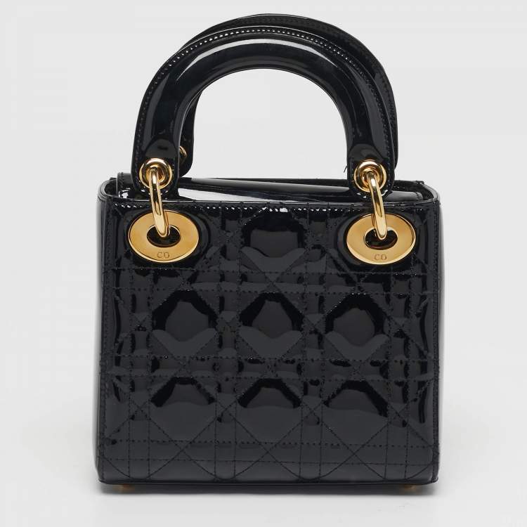 مملوكة مسبقًا حقيبة يد ديور ميني ليدي ديور جلد براءة أسود كاناج