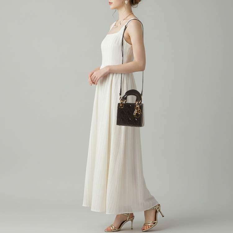 مملوكة مسبقًا حقيبة يد ديور ميني ليدي ديور جلد براءة أسود كاناج