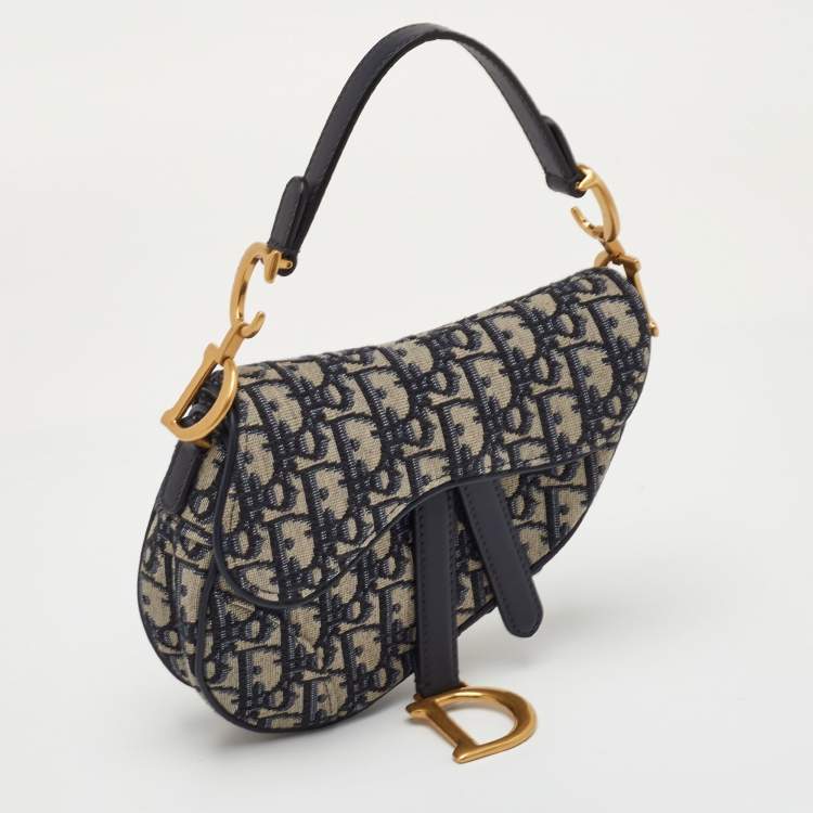 Pre Owned حقيبة ديور سادل قماش أوبليك أزرق بحري وجلد صغيرة