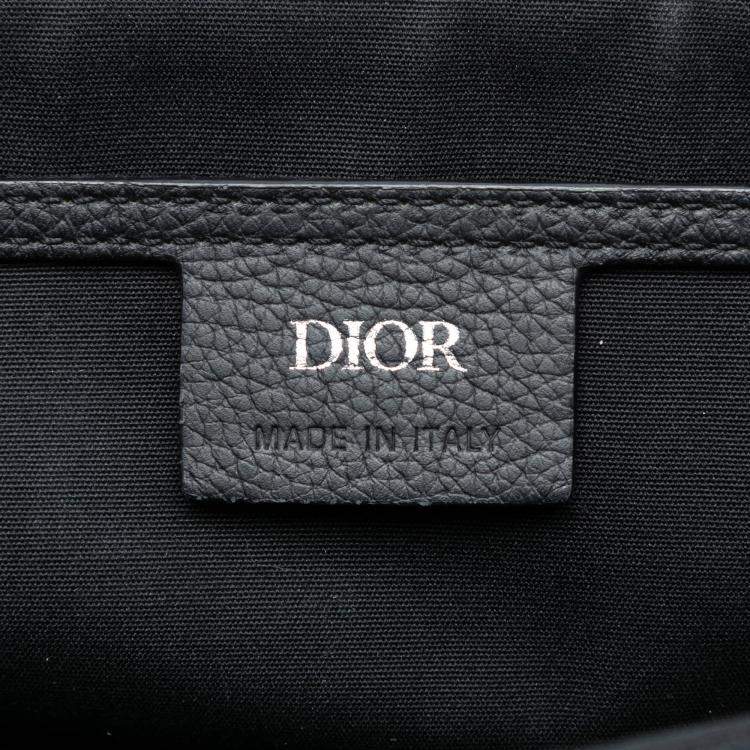 Pre Owned Dior Black Medium Oblique Canvas and Grained Calfskin Saddle Messenger Bag with Flap
