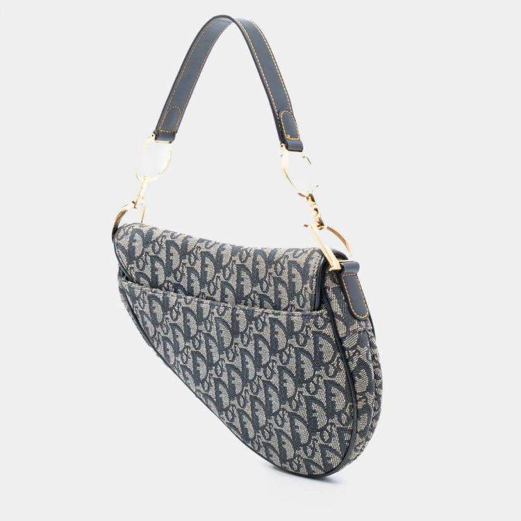 Pre Owned Dior Blue Diorissimo Canvas Saddle Bag