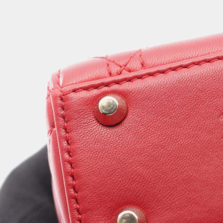 Pre Owned Christian Dior Dior Lady Mini Cannage Handbag Leather Red