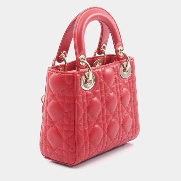 Pre Owned Christian Dior Dior Lady Mini Cannage Handbag Leather Red