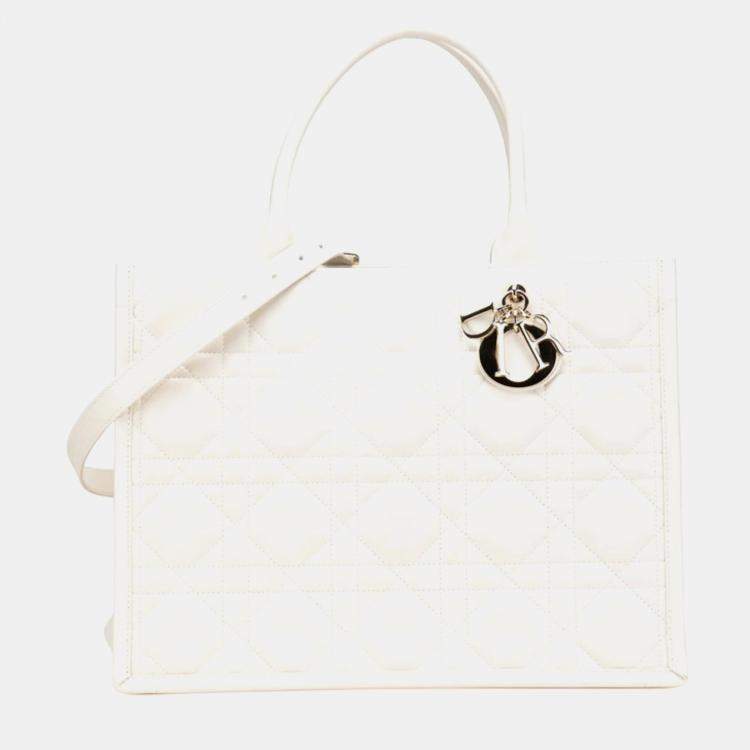 Pre Owned Christian Dior Dior Cannage Lady Shoulder Bag White Lambskin