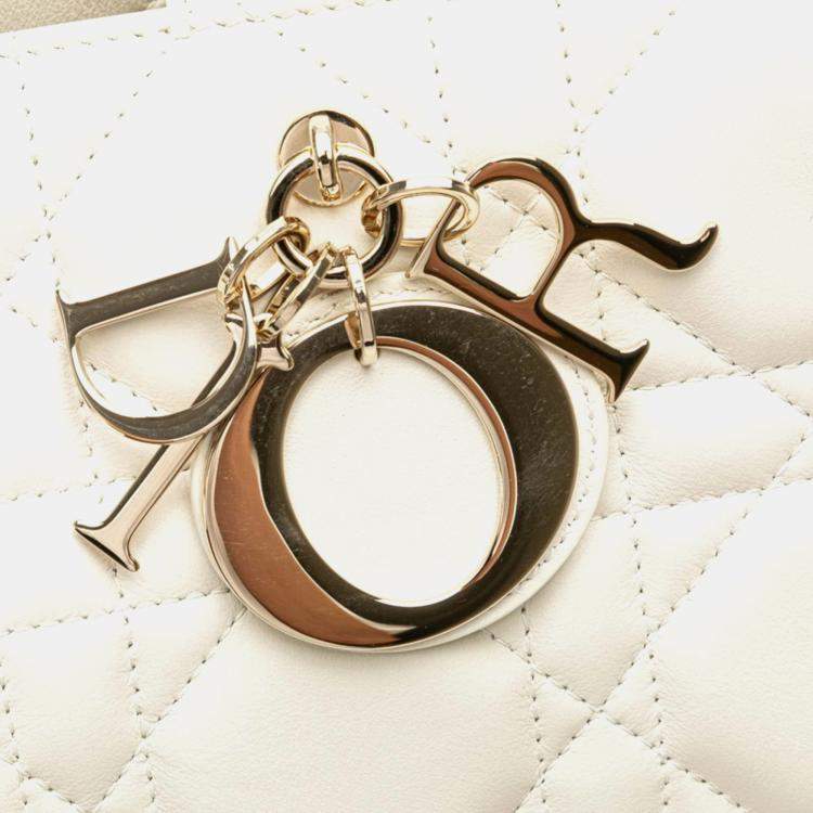 Pre Owned Christian Dior Dior Cannage Lady Shoulder Bag White Lambskin