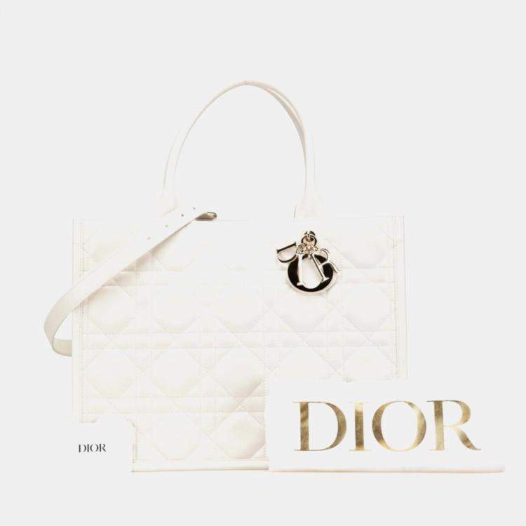 Pre Owned Christian Dior Dior Cannage Lady Shoulder Bag White Lambskin