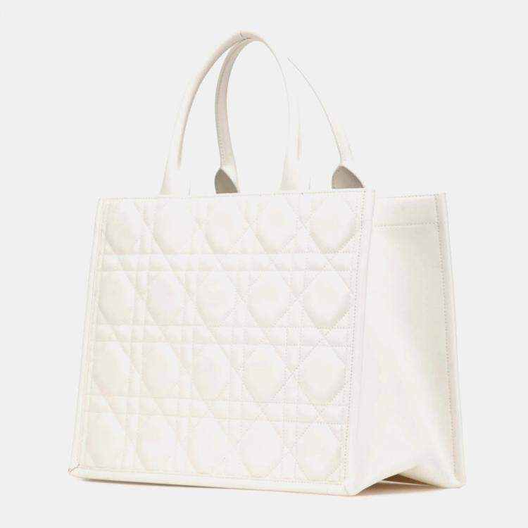 Pre Owned Christian Dior Dior Cannage Lady Shoulder Bag White Lambskin