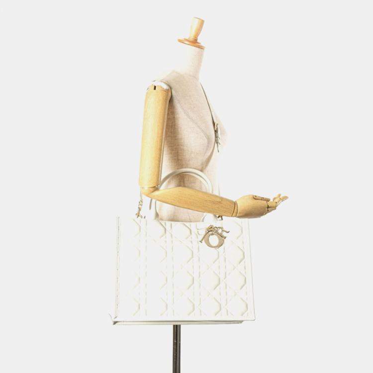 Pre Owned Christian Dior Dior Cannage Lady Shoulder Bag White Lambskin