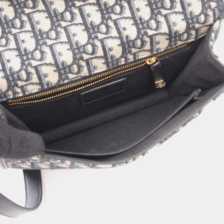 Pre Owned Christian Dior Dior 30 Montaigne Oblique Jacquard Shoulder Bag Canvas And Leather Beige Navy Black