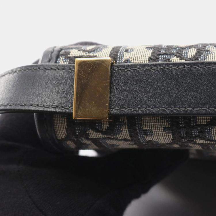 Pre Owned Christian Dior Dior 30 Montaigne Oblique Jacquard Shoulder Bag Canvas And Leather Beige Navy Black