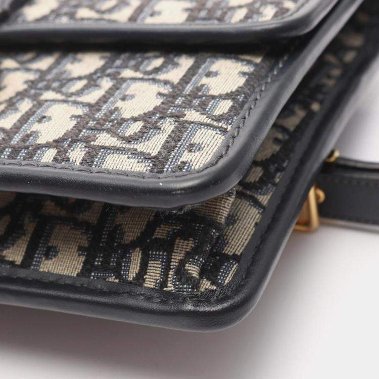 Pre Owned Christian Dior Dior 30 Montaigne Oblique Jacquard Shoulder Bag Canvas And Leather Beige Navy Black