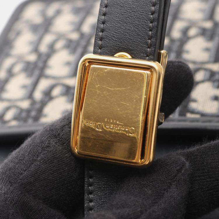 Pre Owned Christian Dior Dior 30 Montaigne Oblique Jacquard Shoulder Bag Canvas And Leather Beige Navy Black