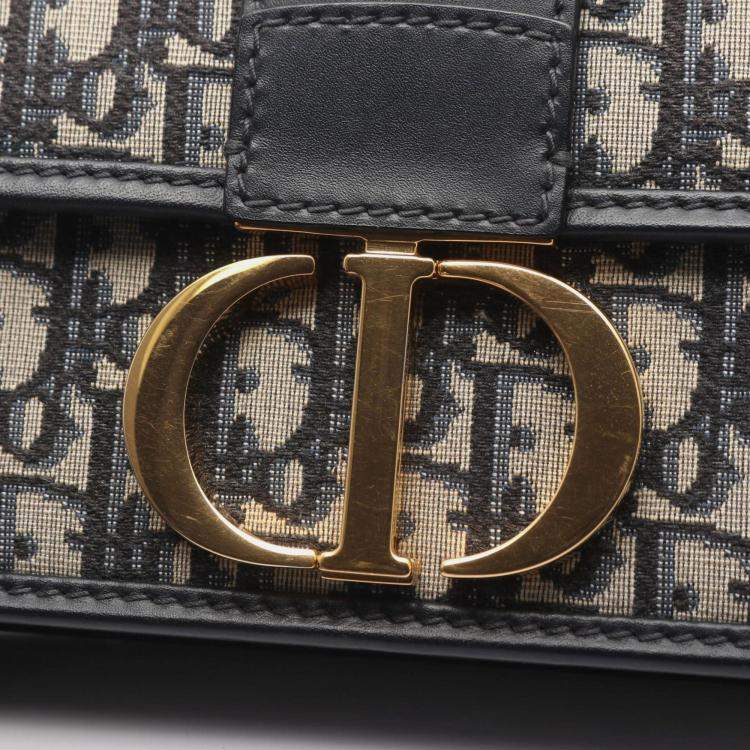 Pre Owned Christian Dior Dior 30 Montaigne Oblique Jacquard Shoulder Bag Canvas And Leather Beige Navy Black