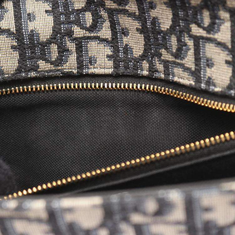 Pre Owned Christian Dior Dior 30 Montaigne Oblique Jacquard Shoulder Bag Canvas And Leather Beige Navy Black