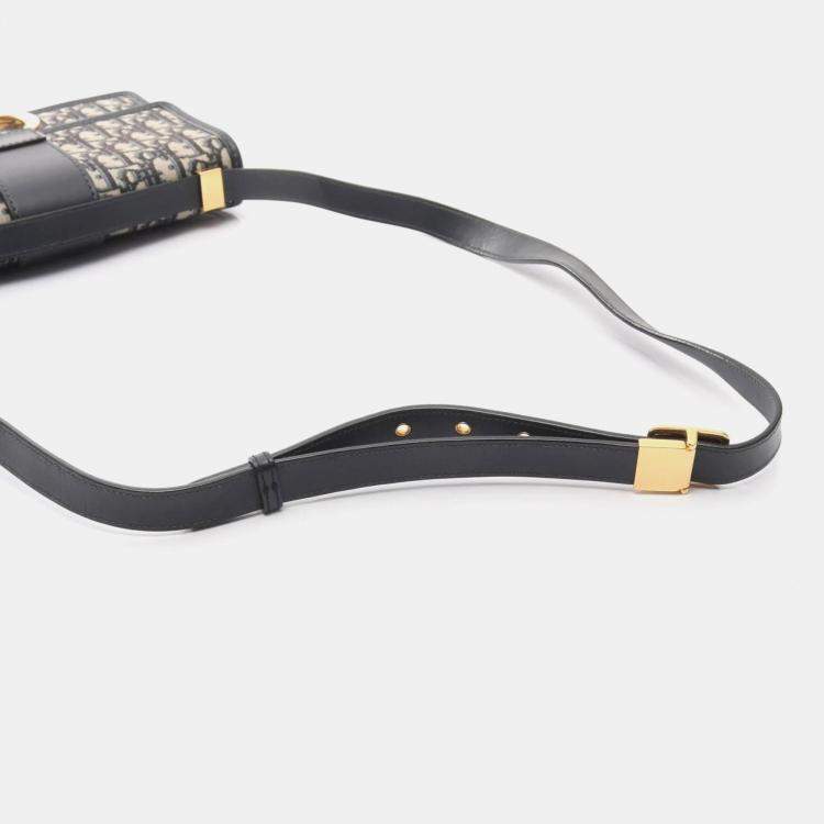 Pre Owned Christian Dior Dior 30 Montaigne Oblique Jacquard Shoulder Bag Canvas And Leather Beige Navy Black