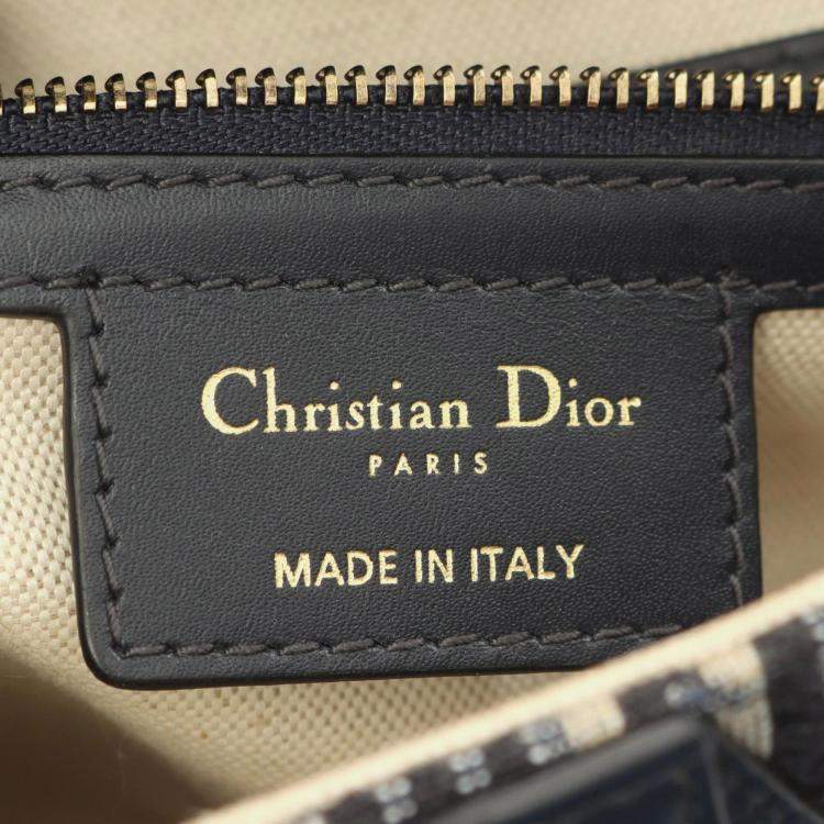 Pre Owned Christian Dior Dior Saddlebag Oblique Jacquard Handbag Canvas And Leather Beige Navy